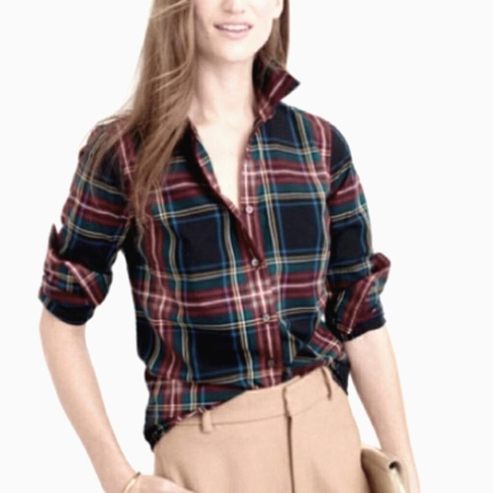 J. CREW Factory Perfect Fit Tartan Plaid Button Down Shirt Small Long Sleeve